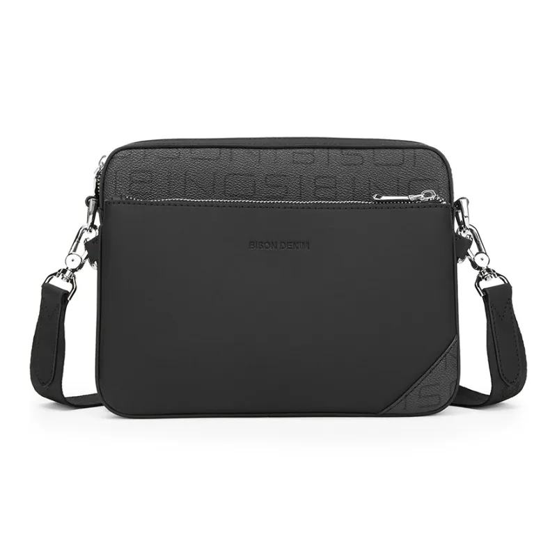 BISON DENIM PVC, Microfiber, Synthetic Leather, Textile Crossbody Bag, Shoulder Bag Men's Black-0