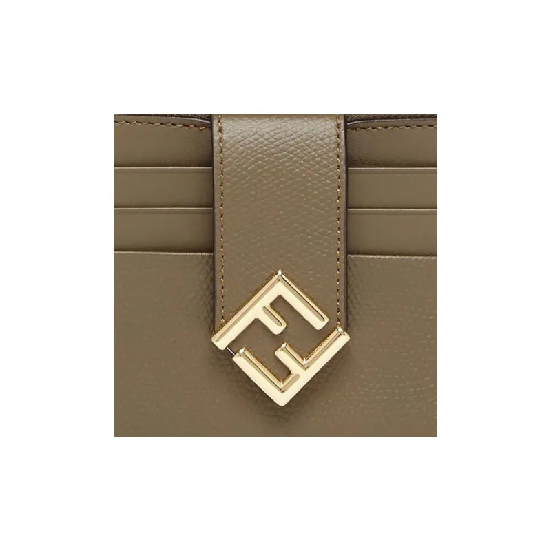 FENDI Cow Leather Card Holder Unisex Green-4