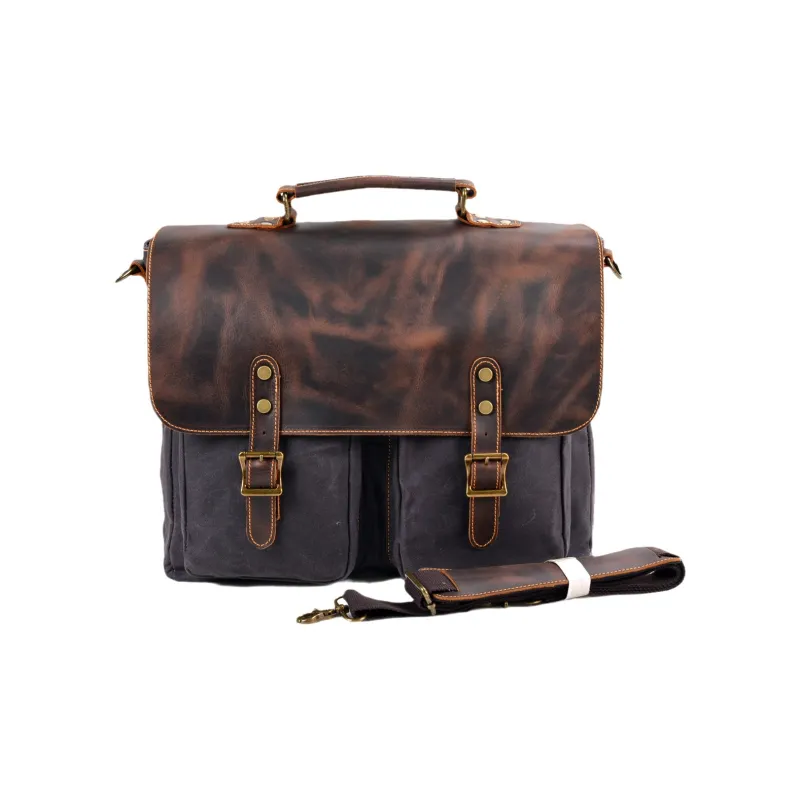 TTaG．baG Waxed Canvas And Cowhide Crossbody One Shoulder Handbag Regular Men's Black/Dark Gray/Army Green/Dark Khaki-1