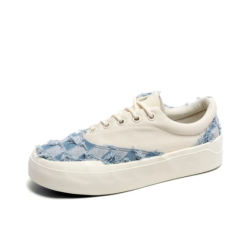 OUBT Niche Frayed Edge Irregular Low Top Canvas Shoes Unisex-2