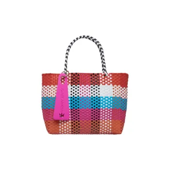 La Milanesa Plastic Tote Bag Shopping Bag Handbag Medium Size Women's Fuchsia And Multicolor