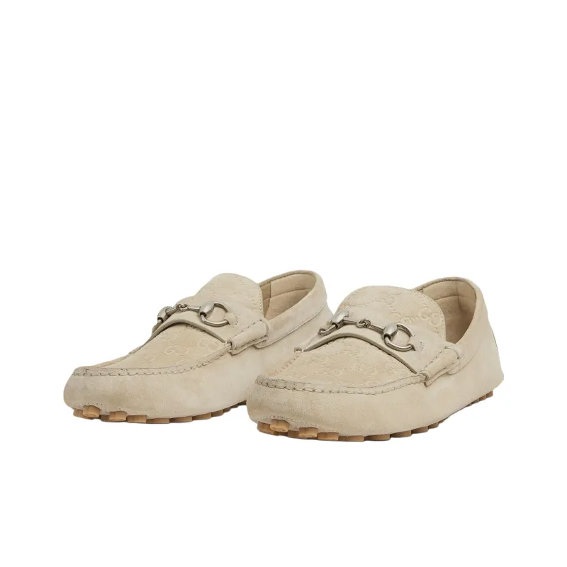 GUCCI Horsebit Gommino Loafers Men Beige-3