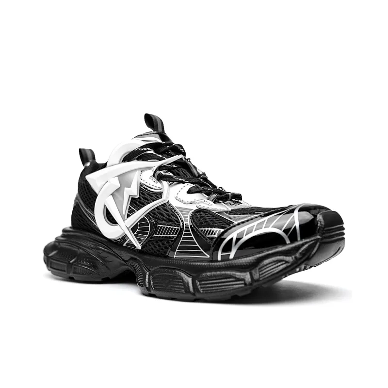 MVA Anti Slip And Wear Resistant Lightweight Low Top Chunky Sneakers Unisex Black White-1