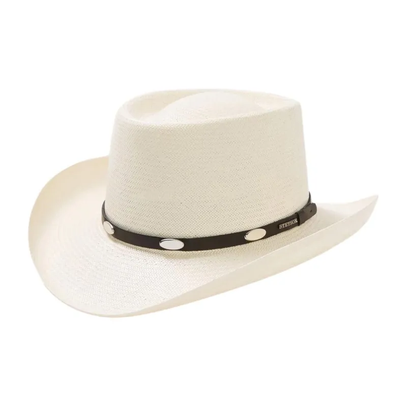 STETSON Straw Straw Genuine Leather Leather Sun Protection Hats Unisex Ecru-0
