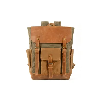 TTaG．baG Top Grain Cow Leather With Waterproof Oil Wax Canvas Backpack Regular Men's Multicolor