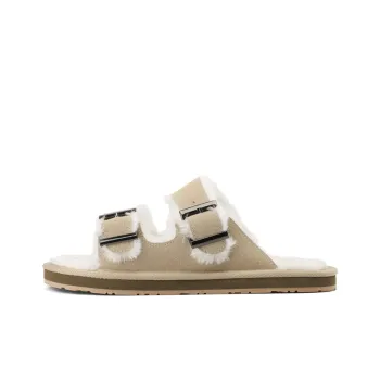 JOSINY Rubber Sole Fuzzy Slide Slippers Women's Fleece Apricot