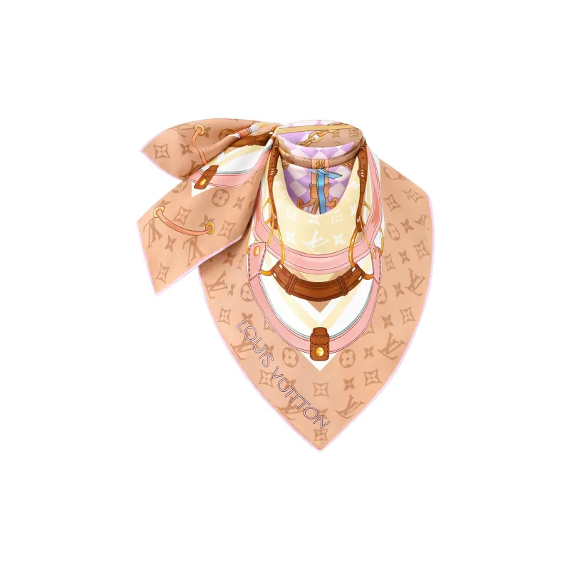 LOUIS VUITTON Silk Silk Scarves Women's Light Brown-1