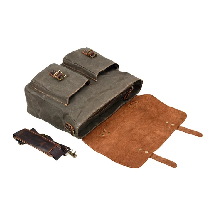 TTaG．baG Waxed Canvas And Cowhide Crossbody One Shoulder Handbag Regular Men's Black/Dark Gray/Army Green/Dark Khaki-4