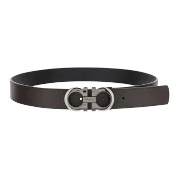 FERRAGAMO Genuine Leather Leather Belts Men's Black/Dark Brown AB Outer Width 3.5CM