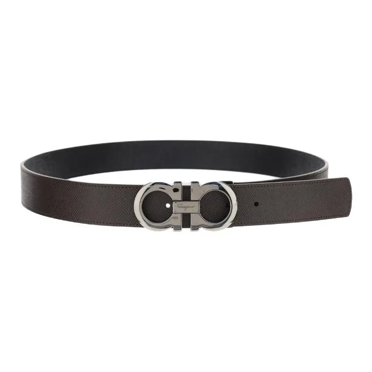 FERRAGAMO Genuine Leather Leather Belts Men's Black/Dark Brown AB Outer Width 3.5CM-0
