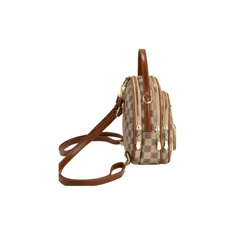 BRINCH Pu Backpack Regular Women's Khaki/Coffee-1
