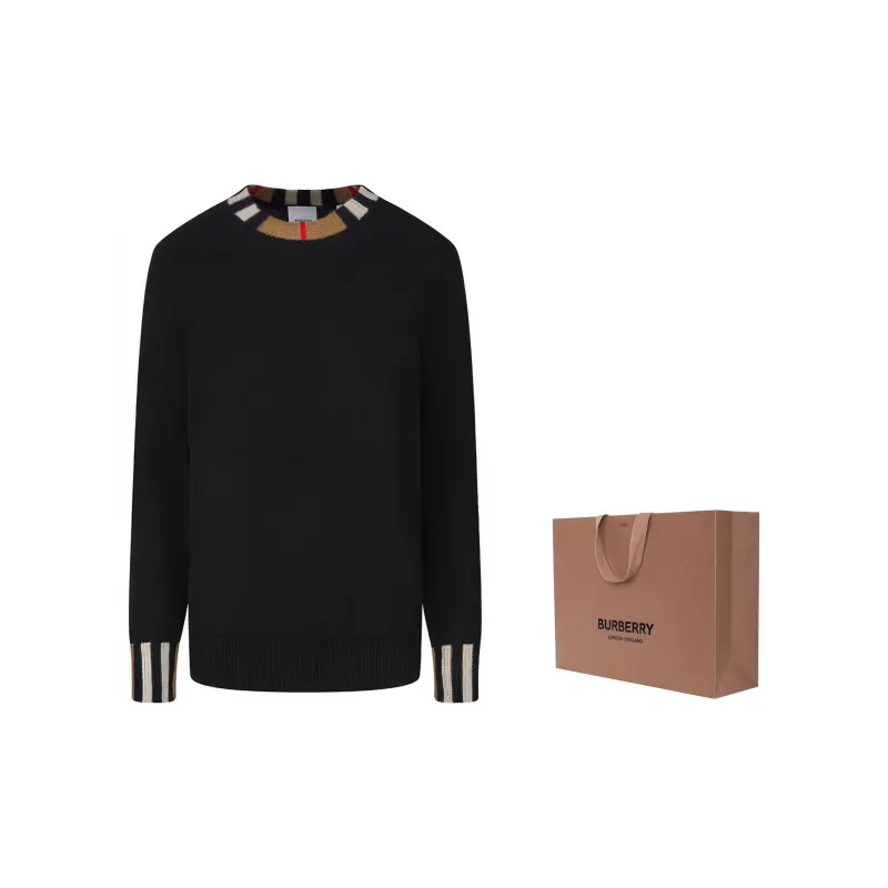 Burberry Icon Stripe Trim Cashmere Sweater Black-2