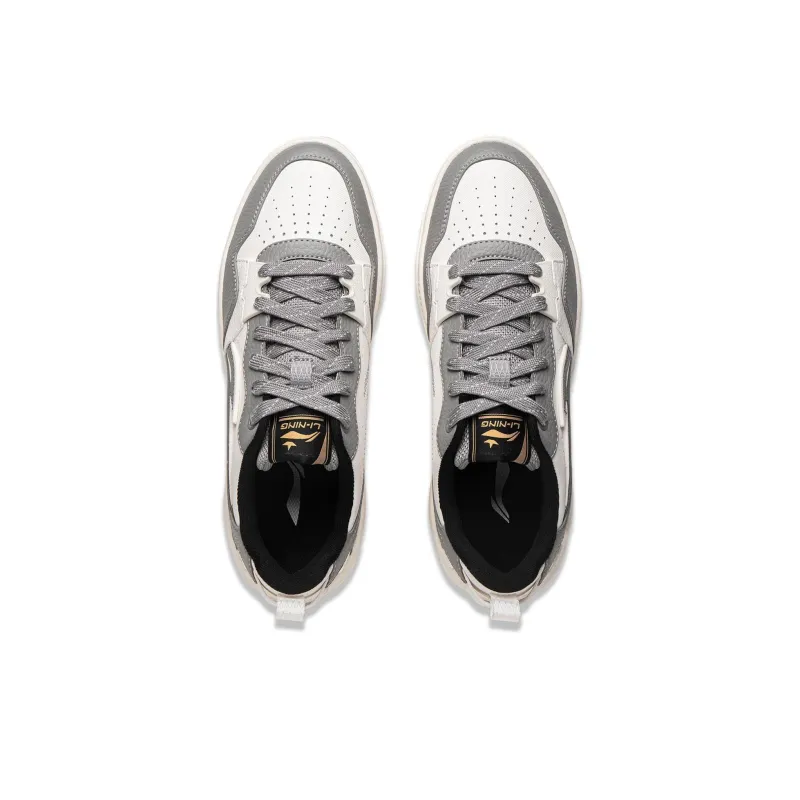 LiNing Yuan Chu Slip-Resistant Cushioning Wear-Resistant Breathable Low-Top Skateboard Shoes Men's White Gray-3
