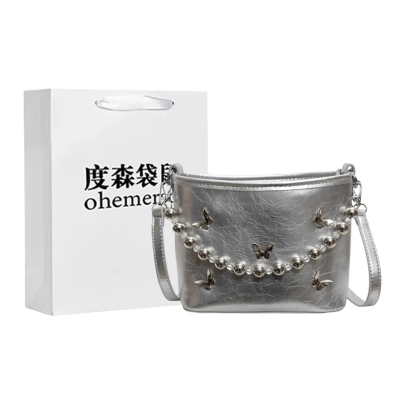 Dusen Kangaroo PU Shoulder Bag, Crossbody Bag, Handbag Unisex Ecru/Silver/Black/Burgundy-5
