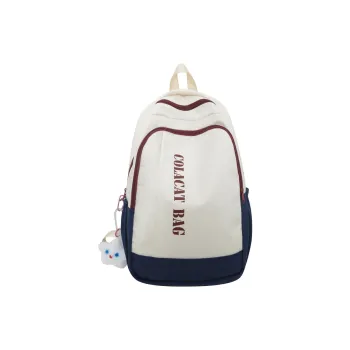 OURFUN Nylon Fabric Backpack Unisex Blue White/Yellow Green/Black White/Light Brown