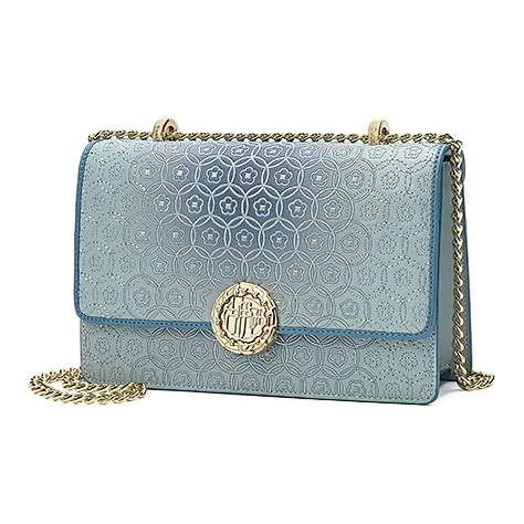 Ancient Yi Xi Cow Leather Niche Embroidery Chain Crossbody Commute Shoulder Bag Women's Turquoise-1