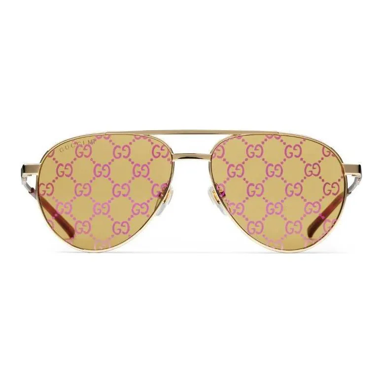 GUCCI Acetate Irregular Shape Sunglasses Men's Gold-0