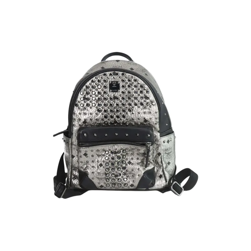MCM Leather Backpack Women's Silver-0