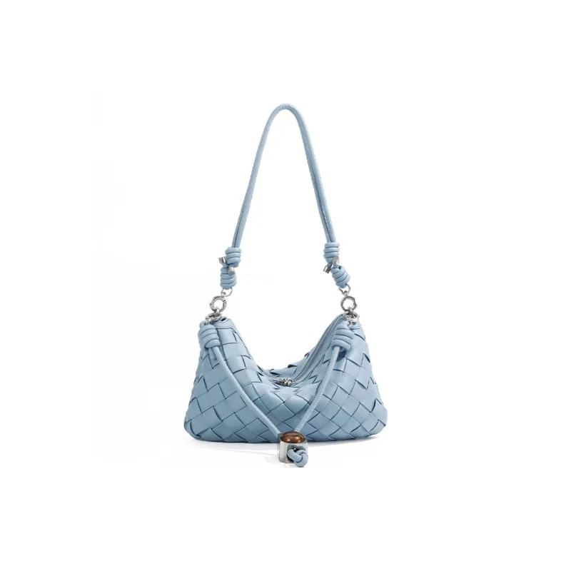 TOMATO&POTATO Cow Leather Crossbody Bag, Shoulder Bag Women's Black/Milkshake White/Blue-12