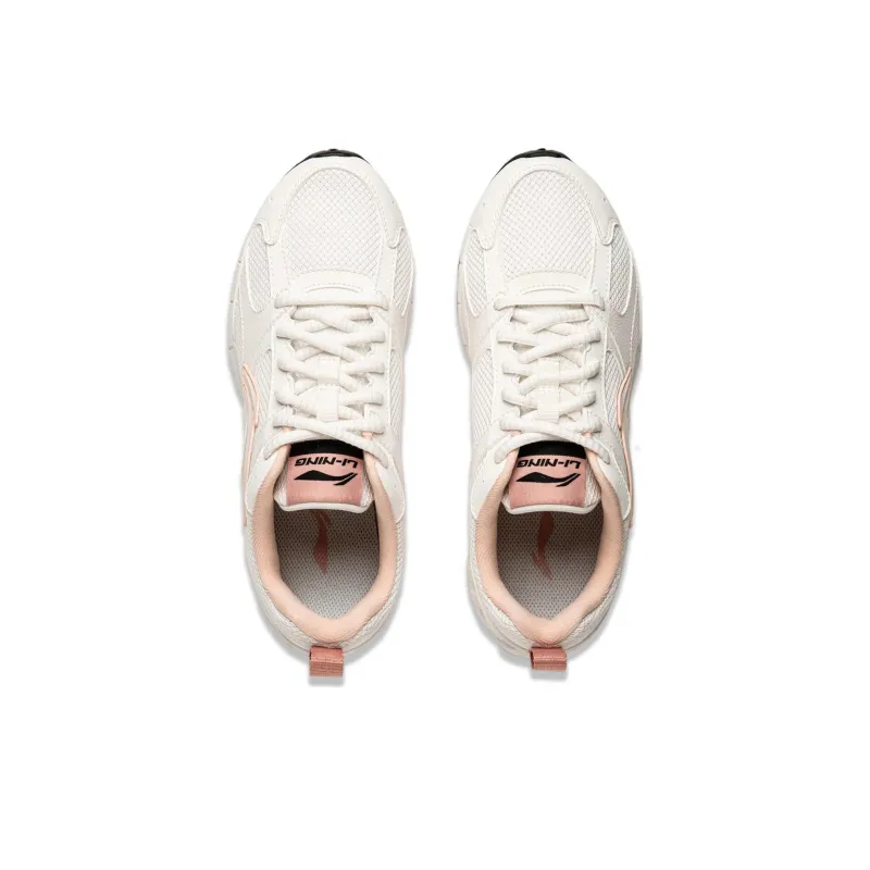 LiNing R037 Cushioning Anti Slip Wear Resistant Breathability Low Top Casual Running Shoes Women's Mist White-3