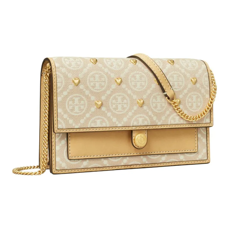 TORY BURCH Jacquard Fabric With Leather Shoulder Bag Crossbody Bag Women's Ivory White Multicolor-1