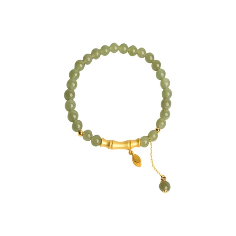 CHINA GOLD Beaded Bracelet S925 Silver Green Jade Women's-0