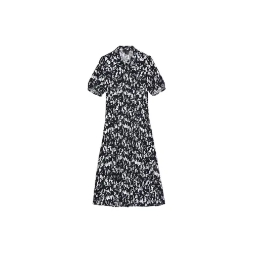 CLUB MONACO Short-Sleeved Dresses Women's Black And White Ink Printing