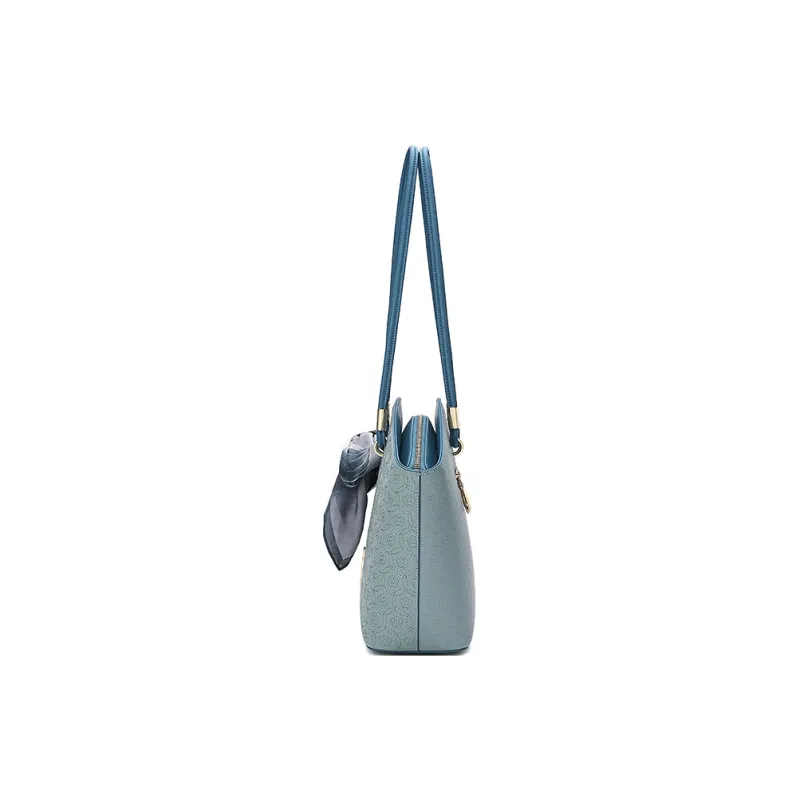 Ancient Yi Xi Cow Leather Premium Handbag, Large Capacity Commute Shoulder Bag Women's Turquoise-3