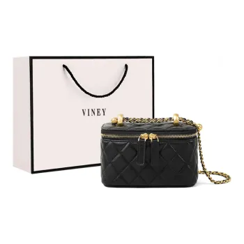 VINEY Sheepskin With Synthetic Leather Crossbody Bag Shoulder Bag Box Bag Small Size Women's Black