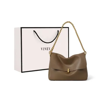 VINEY Cow Leather Patchwork Synthetic Leather Shoulder Bag Crossbody Bag Armrest Tote Bag Large Size Women's Khaki