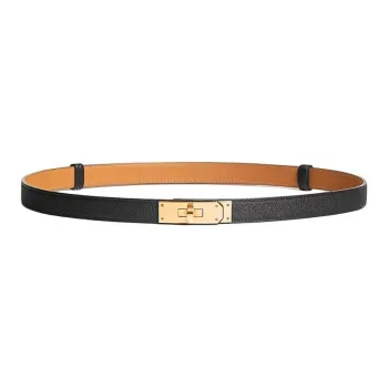 HERMES Logo Detail Smooth Buckle Calfskin Gold Plated Leather Belts Women's Multicolor Width 1.8cm