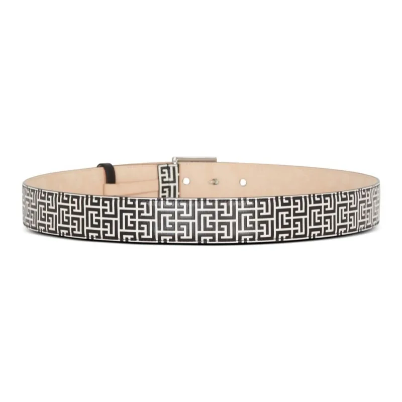 BALMAIN Logo Emblem Smooth Buckle Calfskin Hardware Accessories Leather Belts Men's Black-1