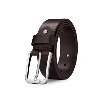 WilliamPOLO Cow Leather Leather Belts Men's Silver Buckle Coffee Width  3.8cm