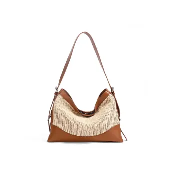 TOMATO&POTATO Cow Leather Shoulder Bag Women's Straw Woven & Brown/Straw Woven & Pink