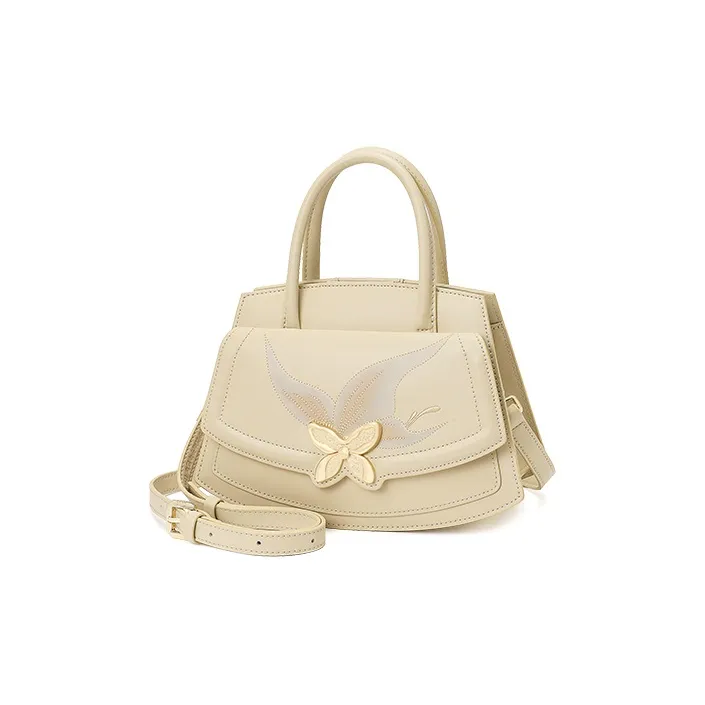 Ancient Yi Xi Cow Leather Cheongsam Portable Commute Shoulder Bag Women's Apricot White-1