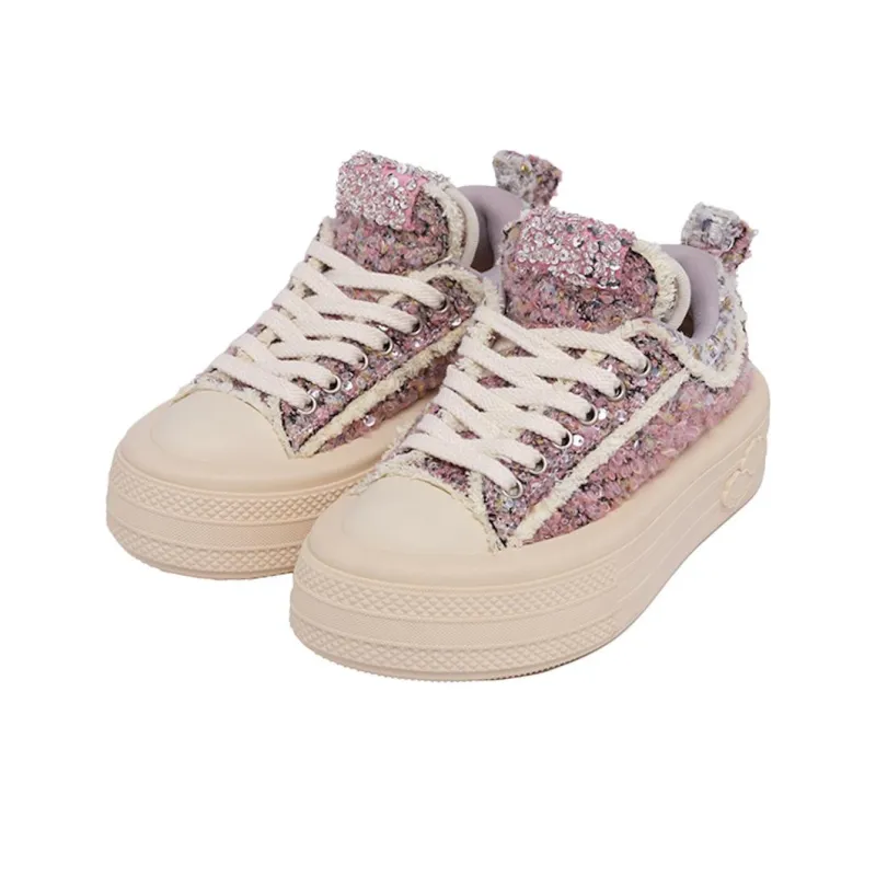 FORESHADOW DOUBLE UNI 1.0 Pale Pink And Rose Low Top Canvas Shoes Women's Rose Red-4