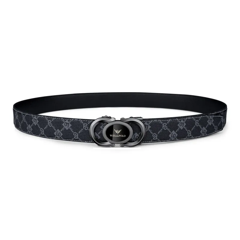 WilliamPOLO PVC Leather Belts Men's Gunmetal Buckle Gold Logo 3.5cm Width-1