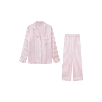 Imperial Palace Long-Sleeved Silky High-End Loungewear With Designer Style Women's Pink Stripes