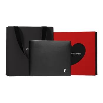 PIERRE CARDIN Top Grain Cow Leather Ticket Holder Cropped Men's Wallet Regular Men's Black