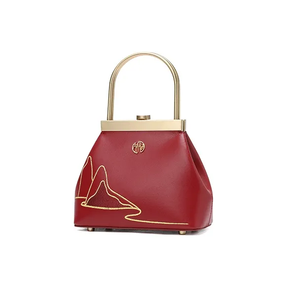 Ancient Yi Xi Cow Leather Cheongsam Clasp Handbag Trumpets Women's Red Door Opening-1
