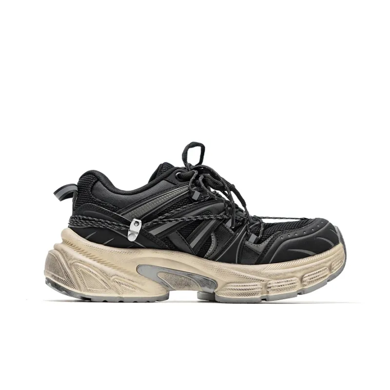 Mule Donkey Durable Breathable Lightweight Low Top Chunky Sneakers Unisex Black-3