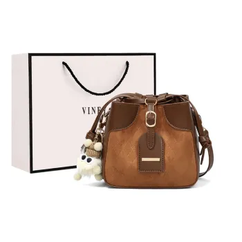VINEY Synthetic Leather Shoulder Bag Crossbody Bag Bucket Bag Medium Size Women's Brown