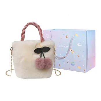 GOX Plush Shoulder Bag Regular Women's White/Black/Gray/Khaki/Pink