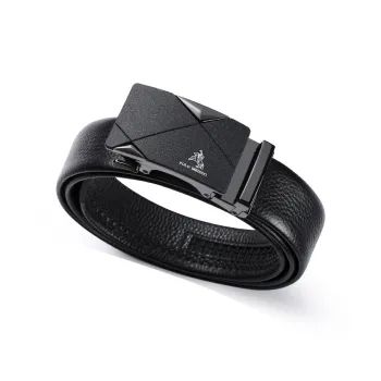 POLOMEISDO Top Grain Cow Leather Brand Belt Premium Business Casual Belt Gift Box Set Men's Gunmetal Width 3.5CM