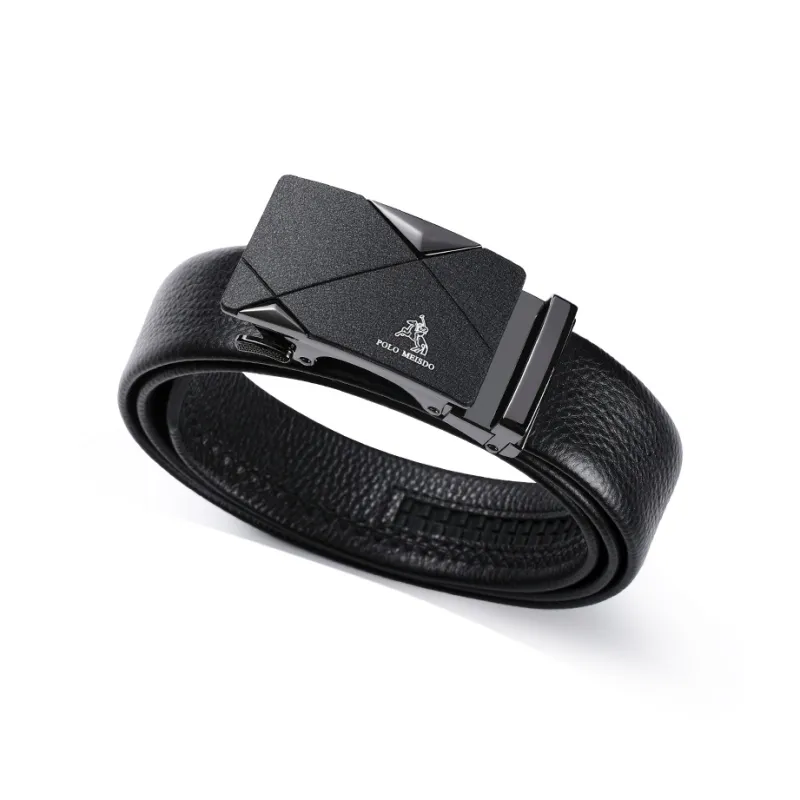 POLOMEISDO Top Grain Cow Leather Brand Belt Premium Business Casual Belt Gift Box Set Men's Gunmetal Width 3.5CM-0