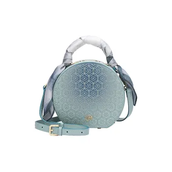 Ancient Yi Xi Cow Leather Cheongsam Portable Small Round Bag Shoulder Bag, Crossbody Bag, Handbag Women's Turquoise