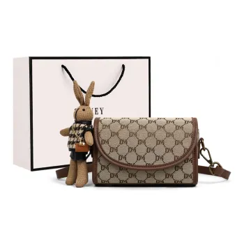 VINEY Fabric Shoulder Bag Crossbody Bag Antique Floral Pattern Small Square Bag Small Size Women's Coffee