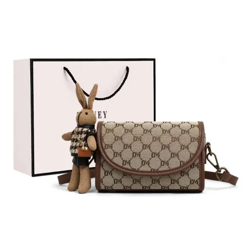 VINEY Fabric Shoulder Bag Crossbody Bag Antique Floral Pattern Small Square Bag Small Size Women's Coffee
