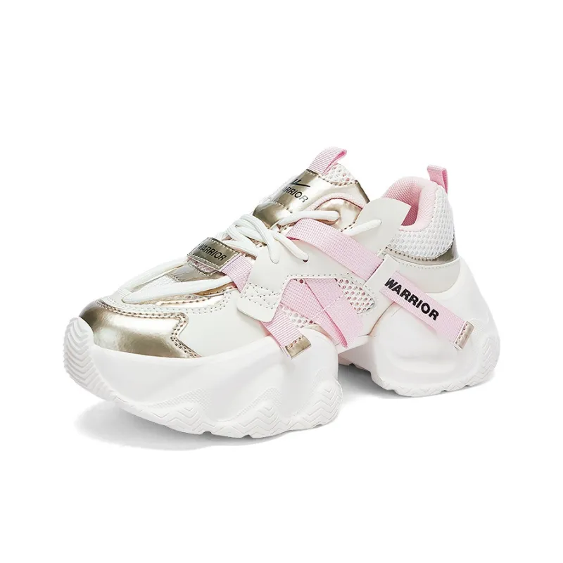 Warrior Non slip Lightweight Low Top Chunky Sneakers Women's Beige Pink-1