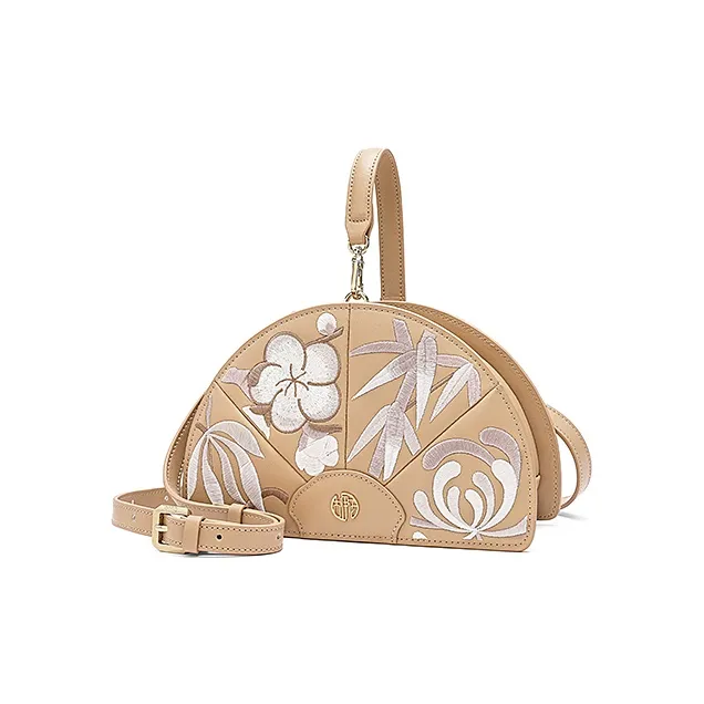 Ancient Yi Xi Cow Leather Cheongsam Handheld Premium Crossbody Bag Women's Almond Yellow-1